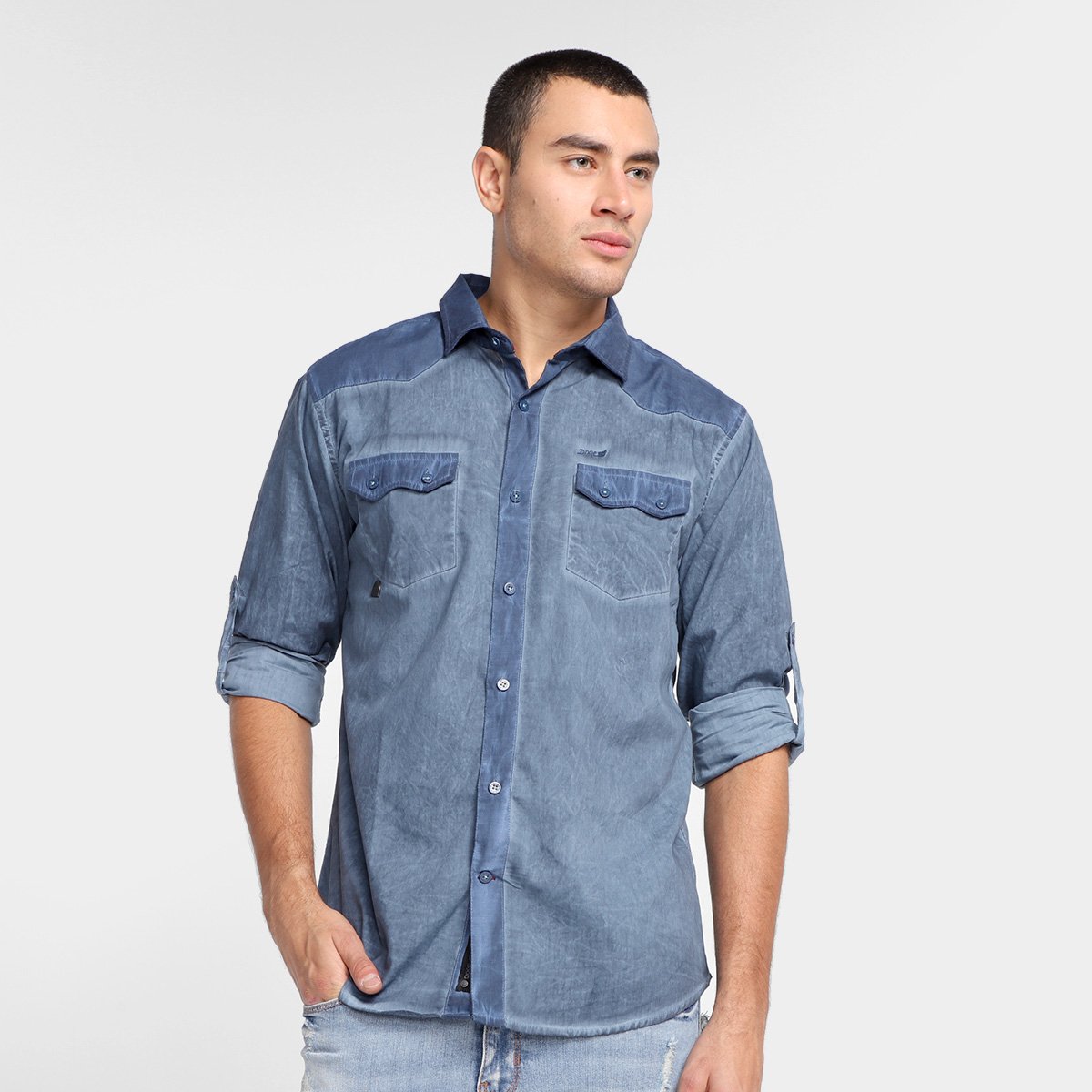 Camisa Dixie Manga Longa Masculina - Azul Menor preço em Camisa Dixie Manga Longa Masculina - Azul