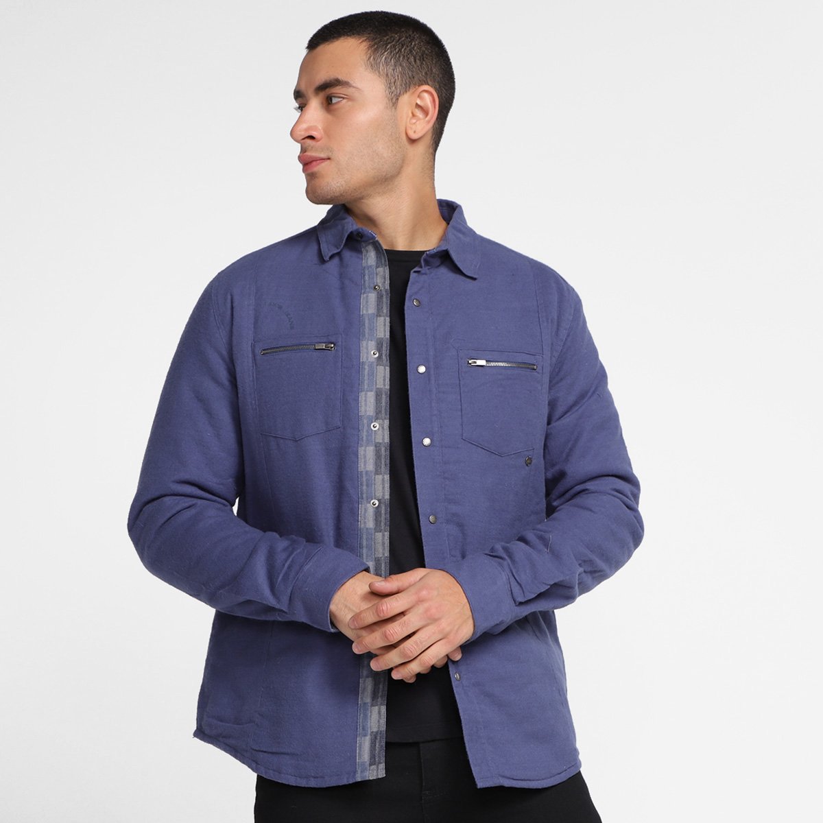 Camisa Dixie Manga Longa Zíper Masculina - Azul Menor preço em Camisa Dixie Manga Longa Zíper Masculina - Azul