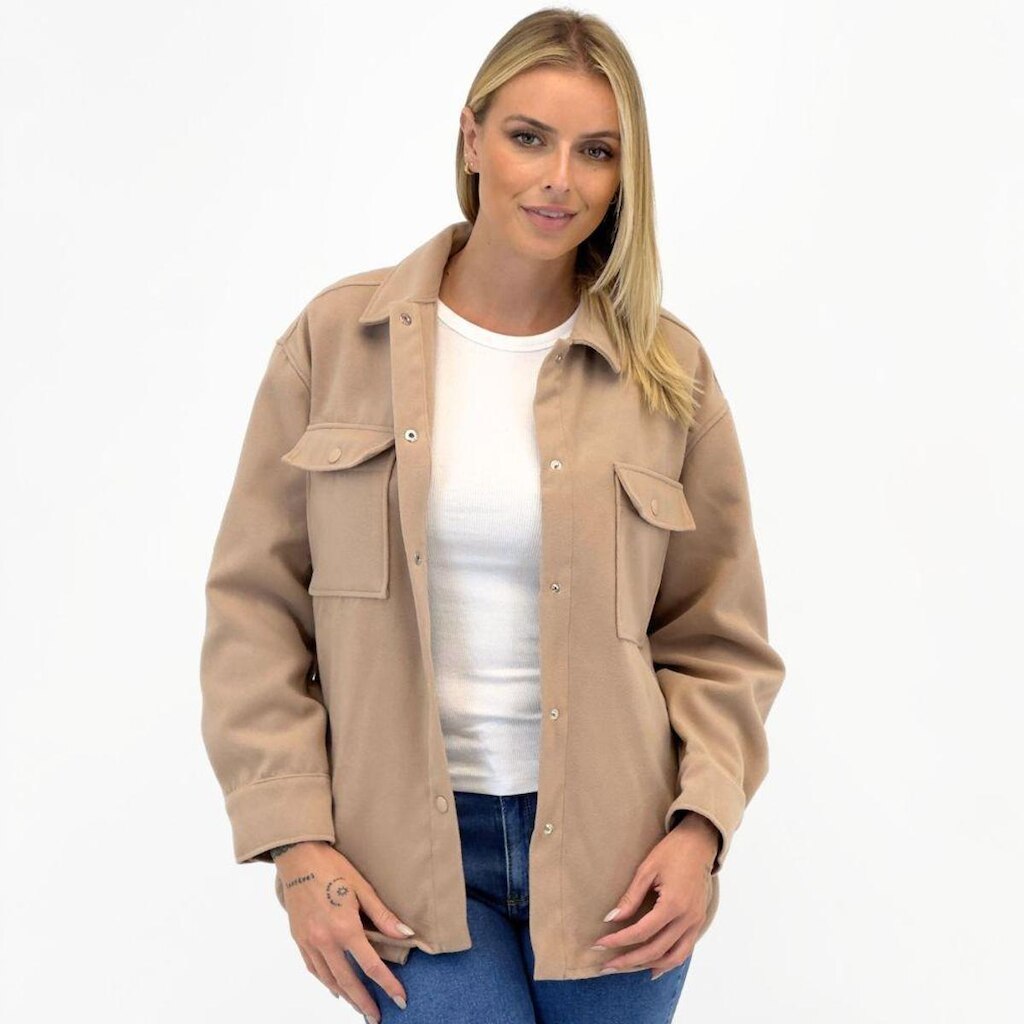 Camisa Doce Trama Oversized em Suede Feminina
