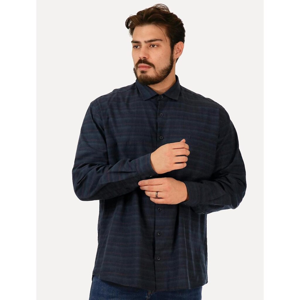 Camisa Dudalina Masculina Comfort Linen Blend Azul Marinho