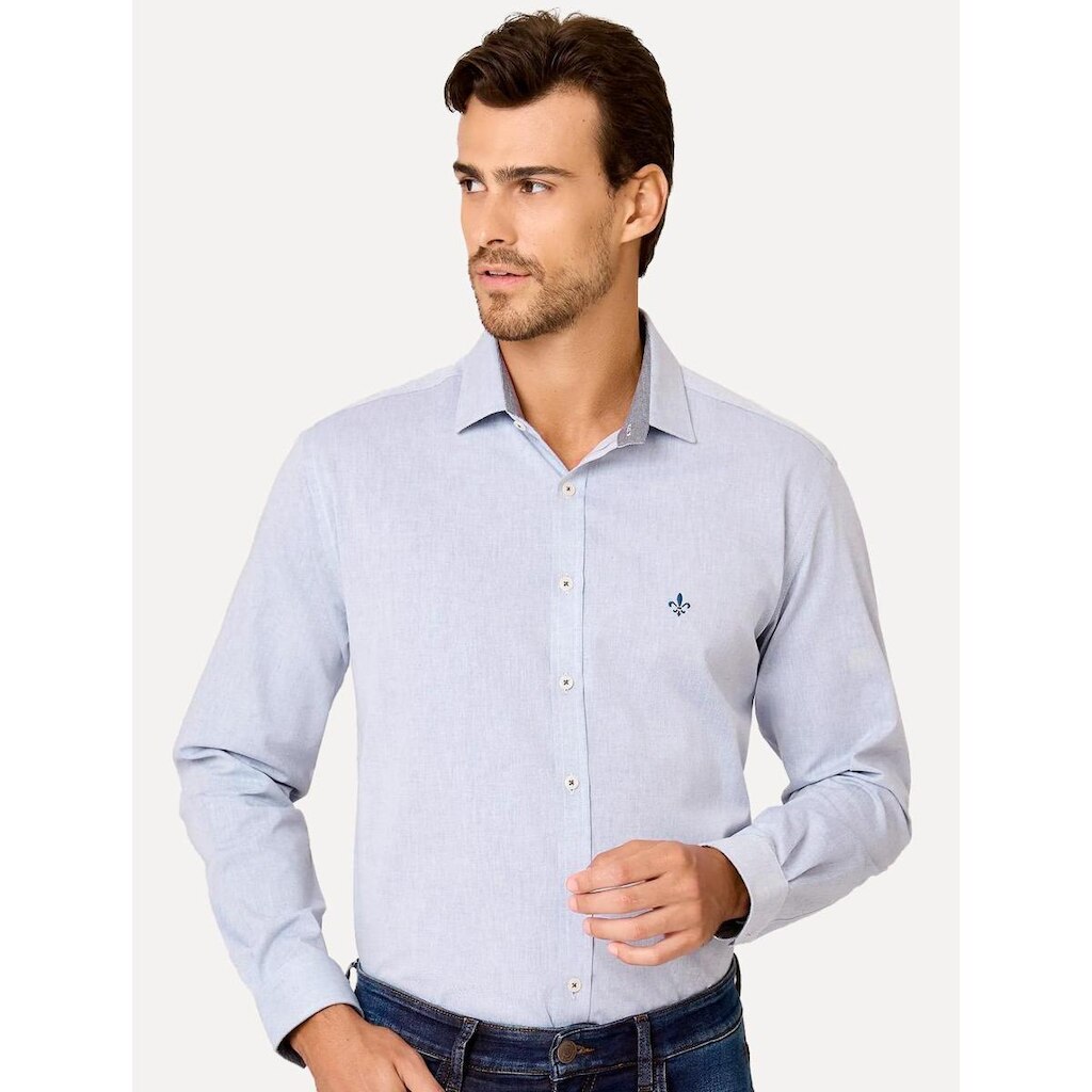 Camisa Dudalina Masculina Comfort Superfine Cotton Melange Azul Medio