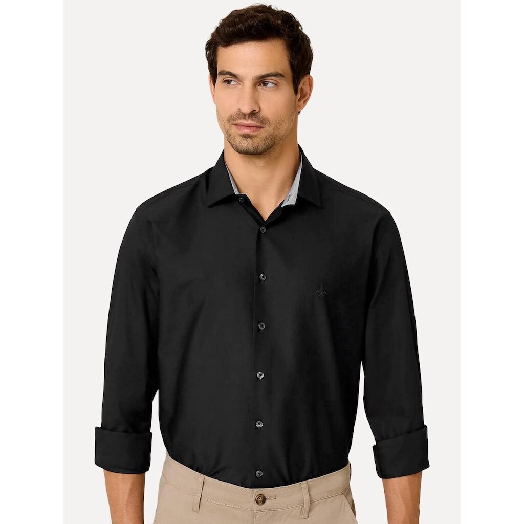 Camisa Dudalina Masculina Comfort Superfine Cotton Mono Logo Preta