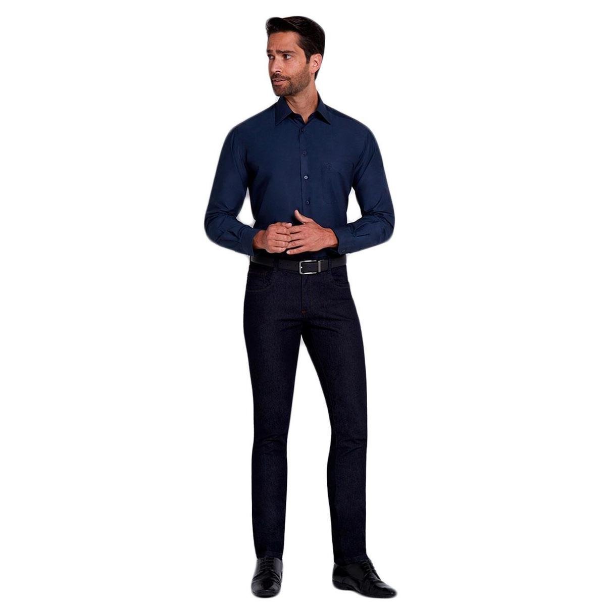 Camisa Dudalina Masculina Comfort Tricoline Lisa Azul Marinho Menor preço em Camisa Dudalina Masculina Comfort Tricoline Lisa Azul Marinho
