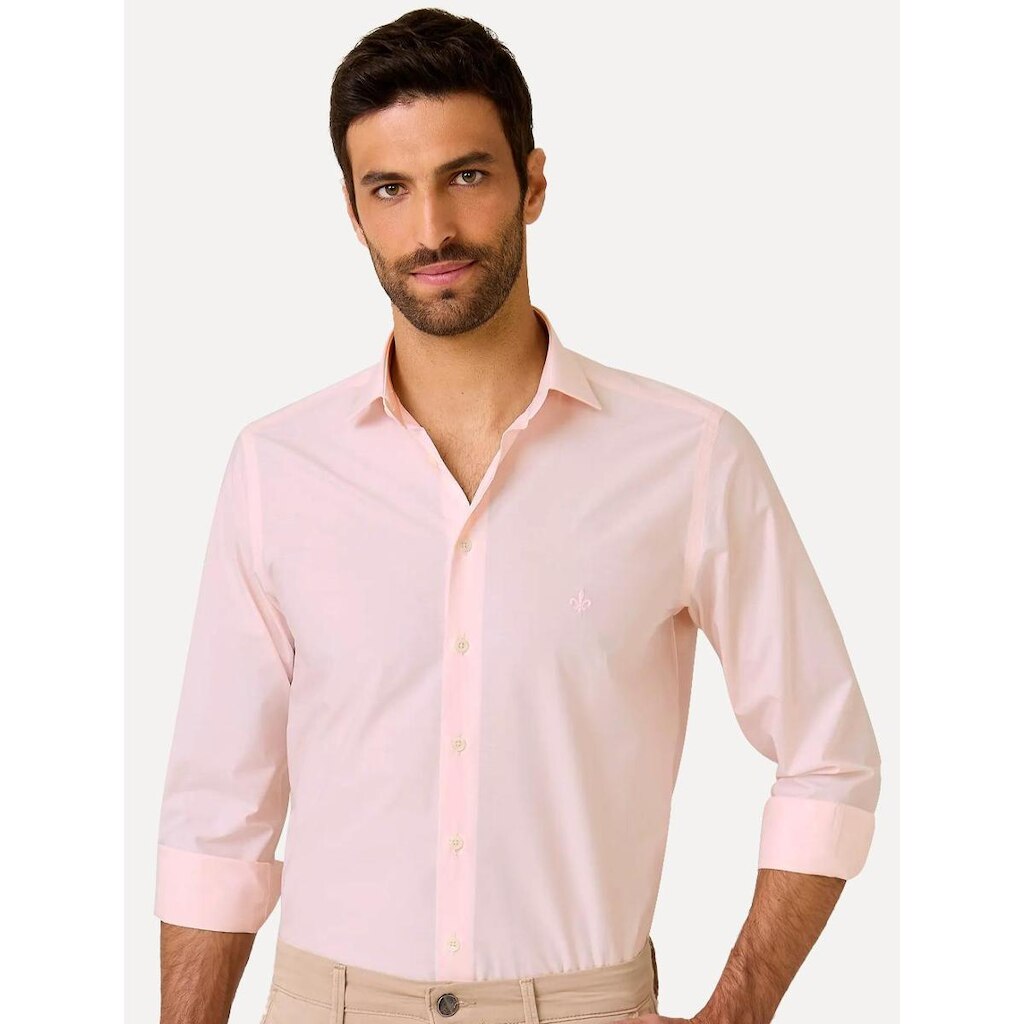 Camisa Dudalina Masculina Comfort Tricoline Lisa Rosa