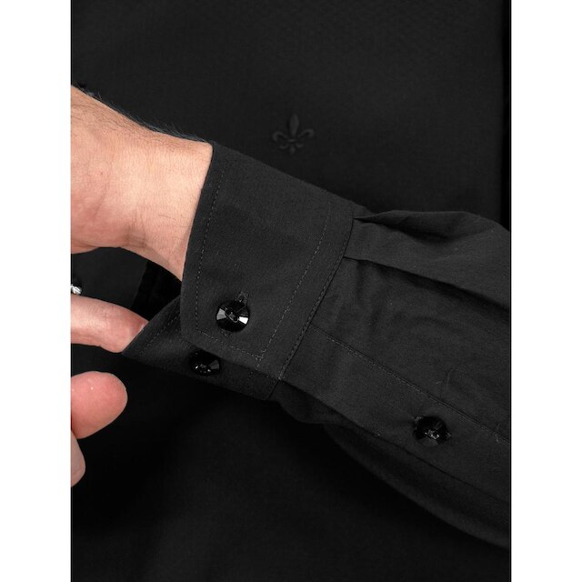 Camisa Dudalina Masculina Slim Botão Cristal Swarovski Preta