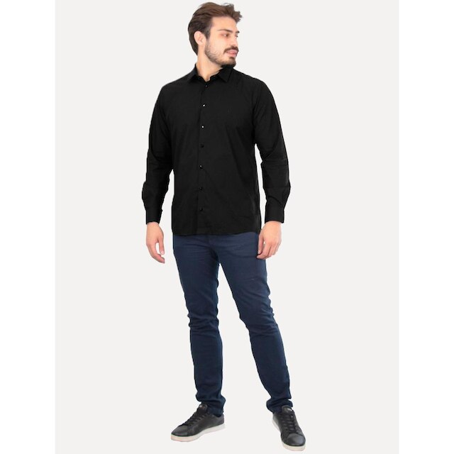 Camisa Dudalina Masculina Slim Botão Cristal Swarovski Preta