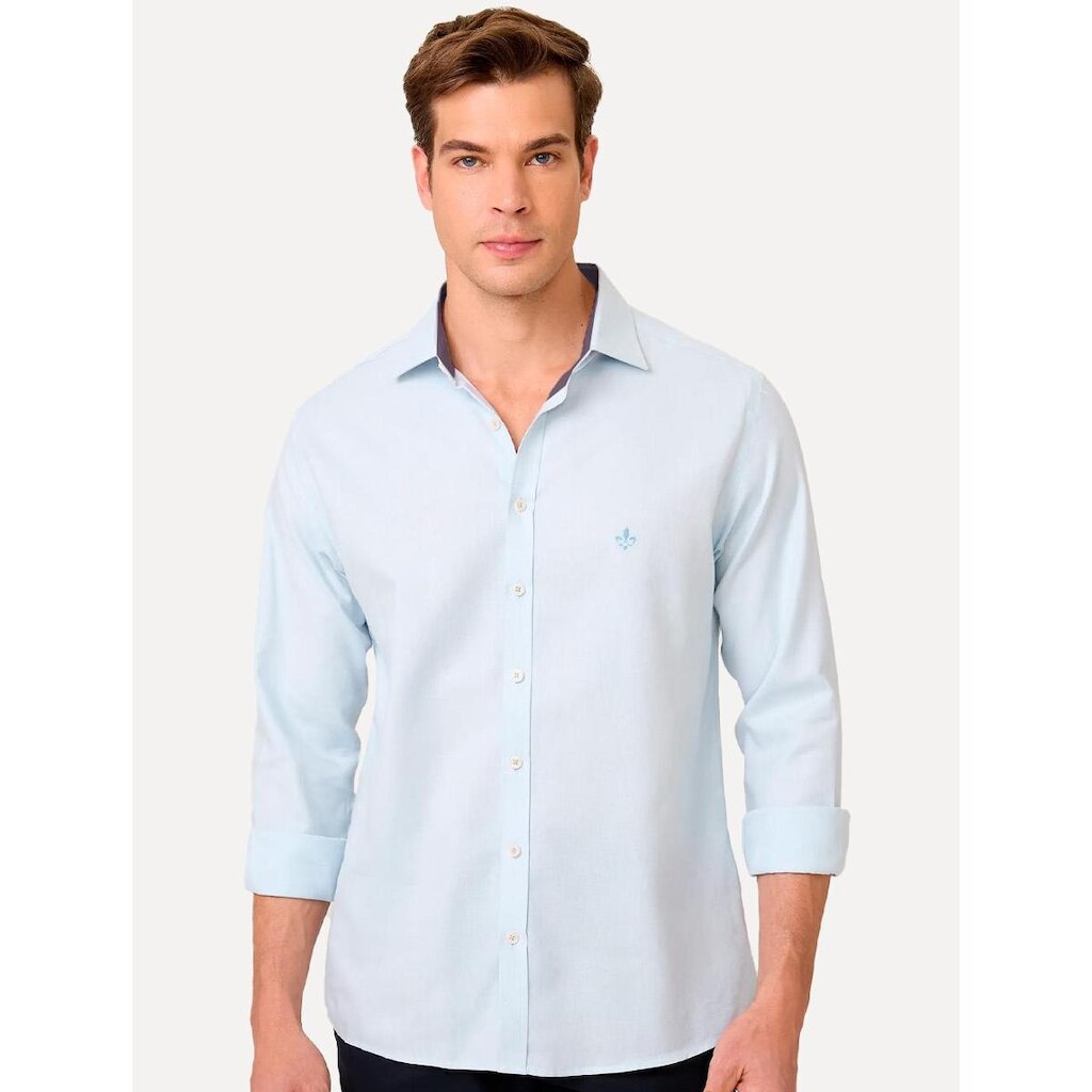 Camisa Dudalina Masculina Slim Fit Superfine Cotton Light Lisa Azul Claro 53.06.5060 97