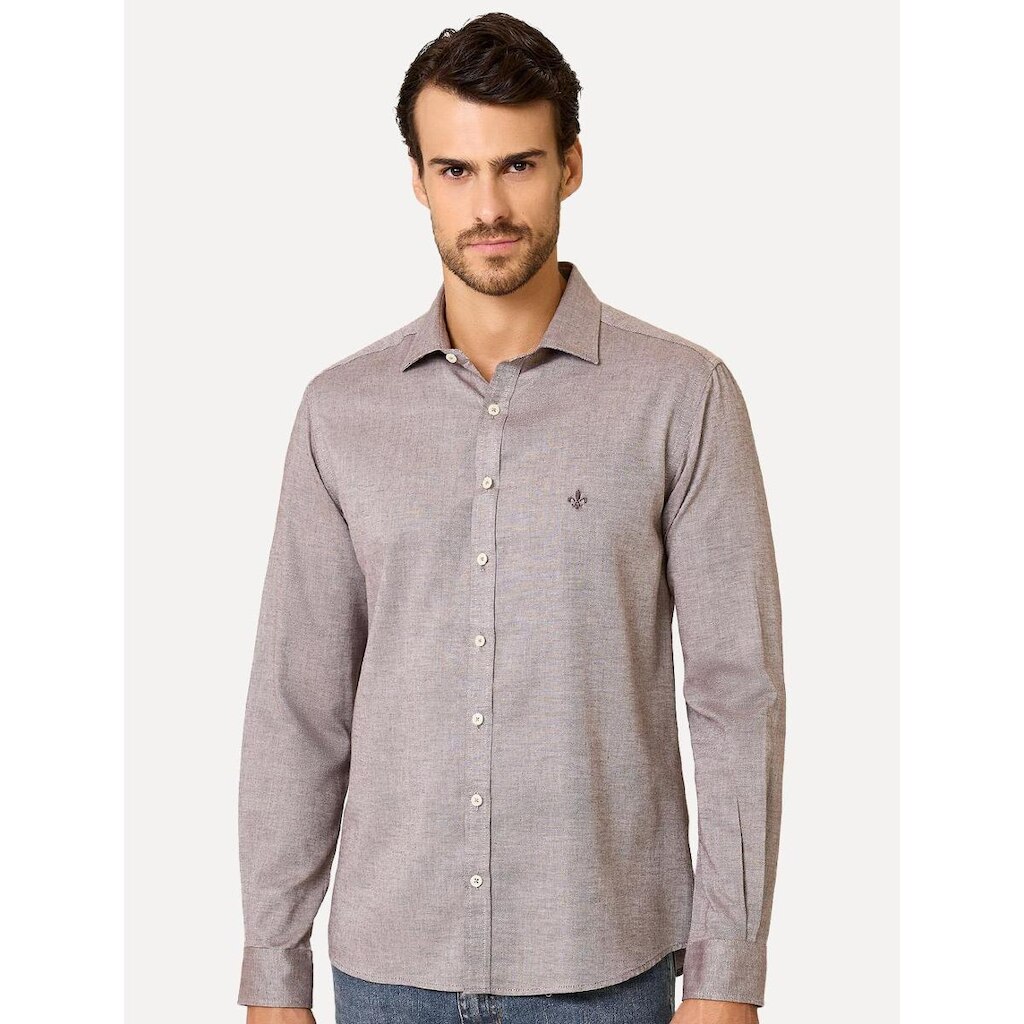 Camisa Dudalina Masculina Slim Fit Superfine Cotton Marrom Médio Mescla
