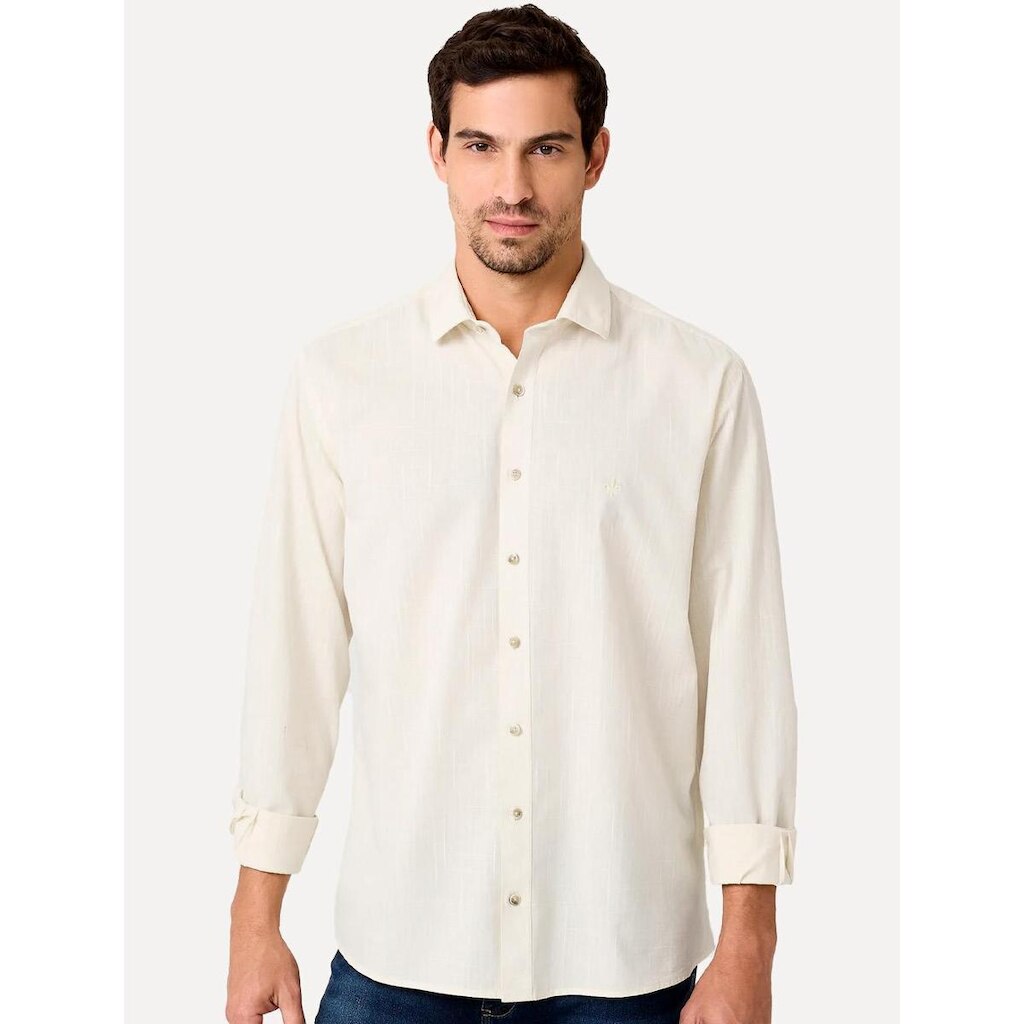 Camisa Dudalina Masculina Slim Slub Cotton Flame Lisa Off White