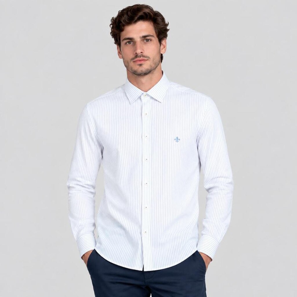 Camisa Dudalina Slim Tricoline Listras Ve27 Masculino