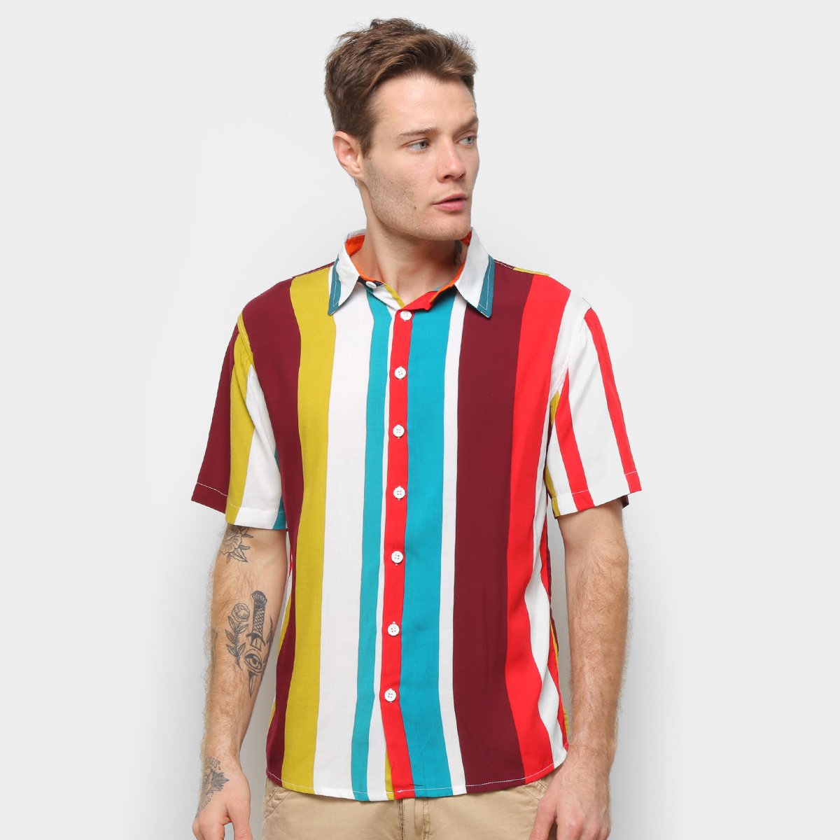 Camisa Eagle Rock Listras Masculina - Colorido Menor preço em Camisa Eagle Rock Listras Masculina - Colorido