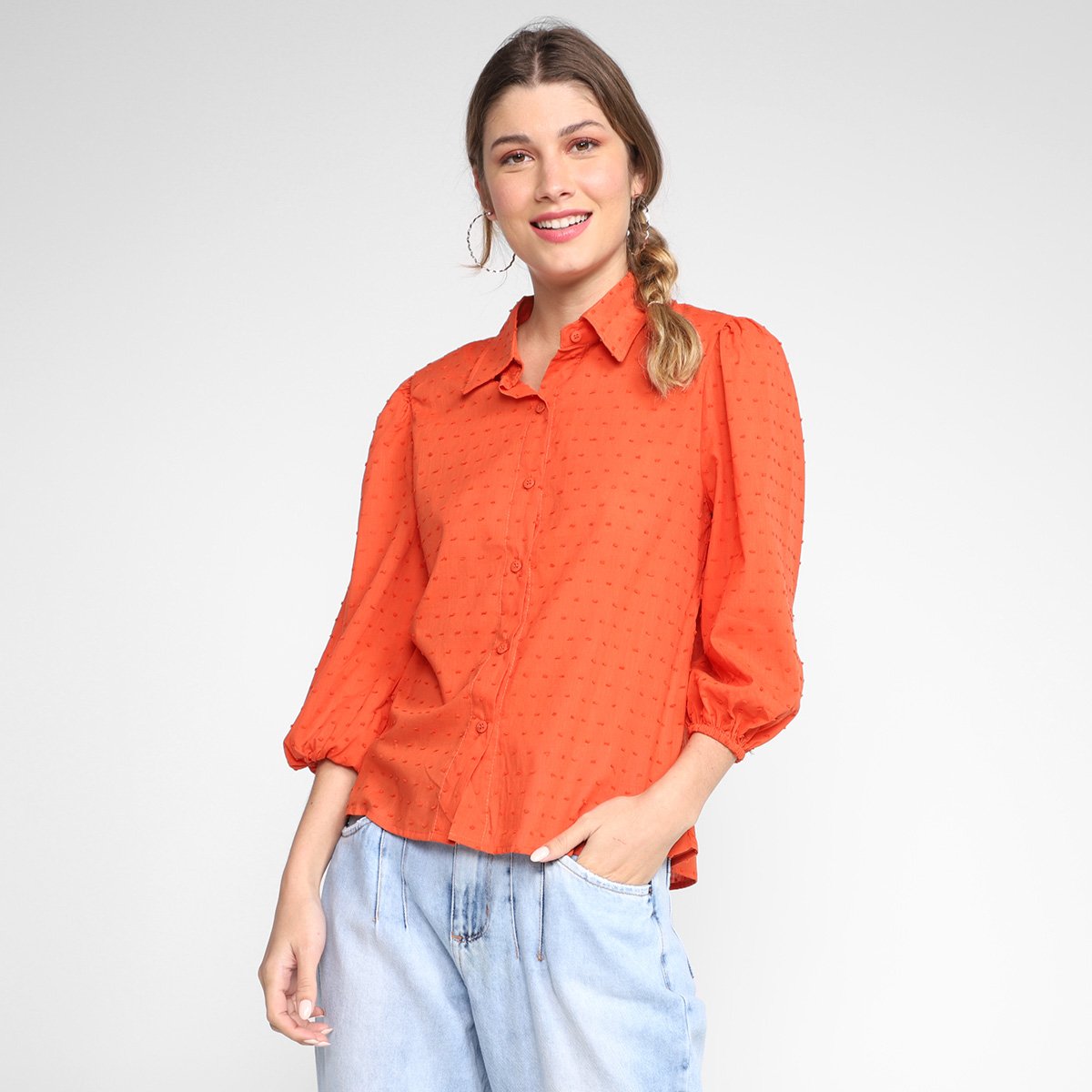 Camisa Eagle Rock Manga 3/4 Feminina - Laranja Menor preço em Camisa Eagle Rock Manga 3/4 Feminina - Laranja