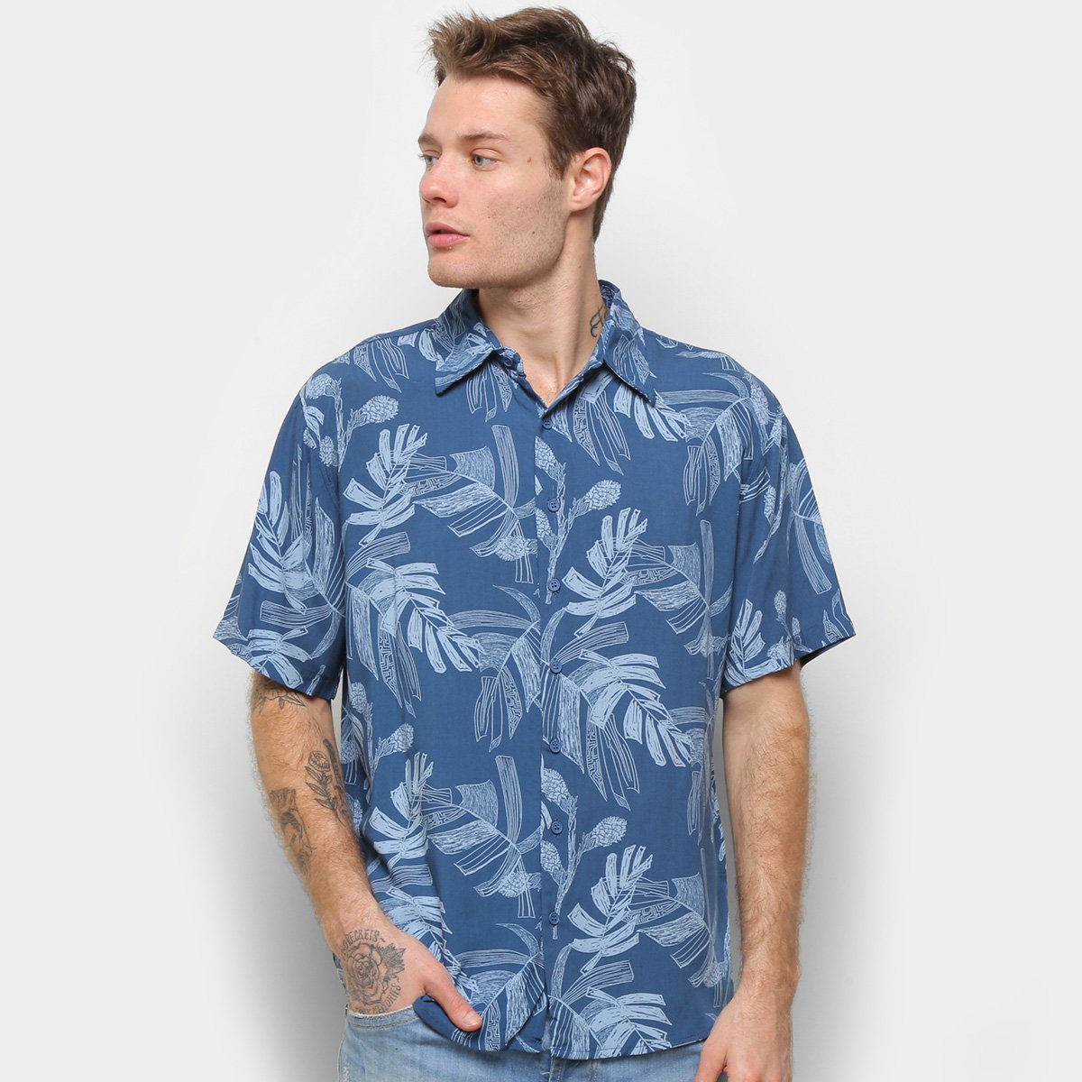 Camisa Eagle Rock Tropical Masculina - Azul Menor preço em Camisa Eagle Rock Tropical Masculina - Azul