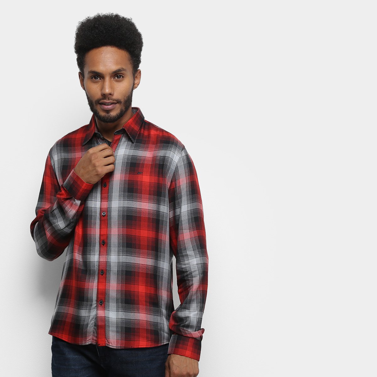 Camisa Ellus High Rayon Xadrez Manga Longa Masculina - Coral Menor preço em Camisa Ellus High Rayon Xadrez Manga Longa Masculina - Coral