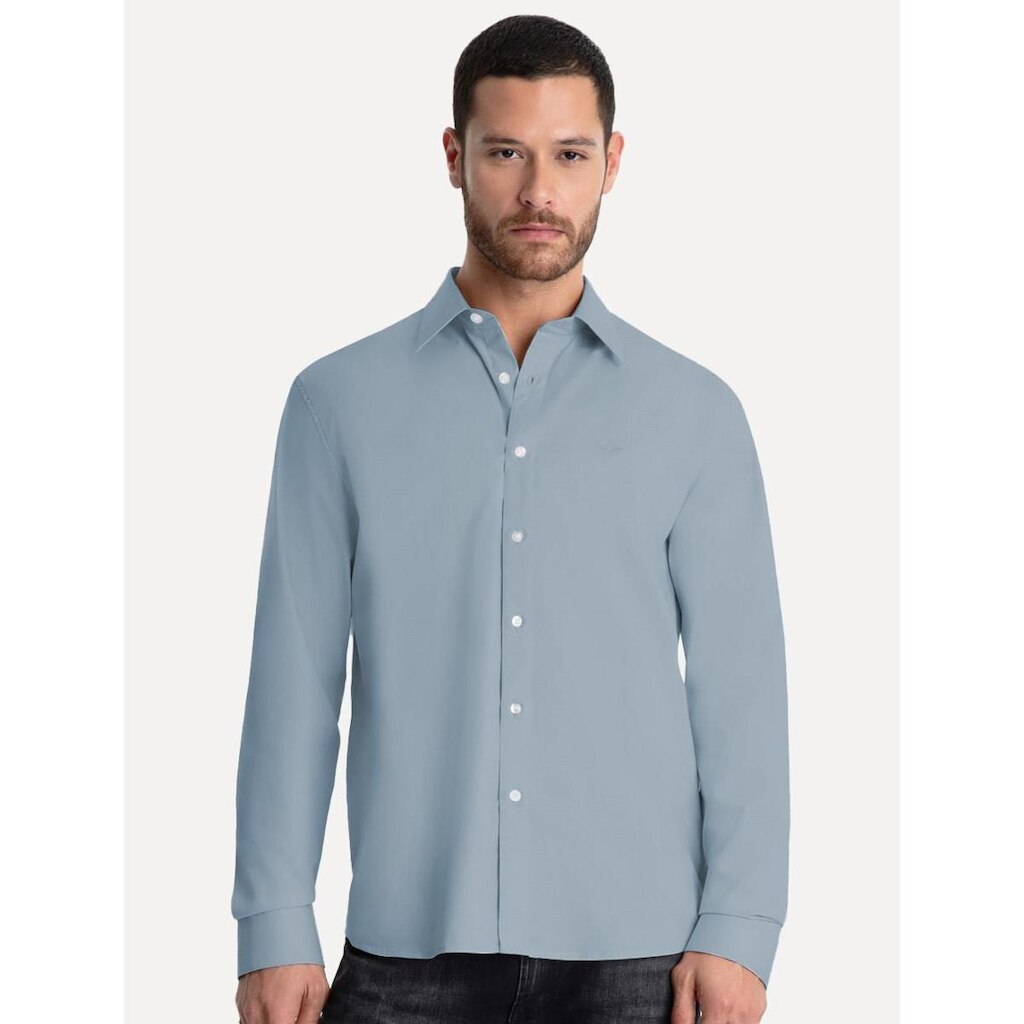 Camisa Ellus Masculina Tricoline LY Classic Anatomic Azul Médio