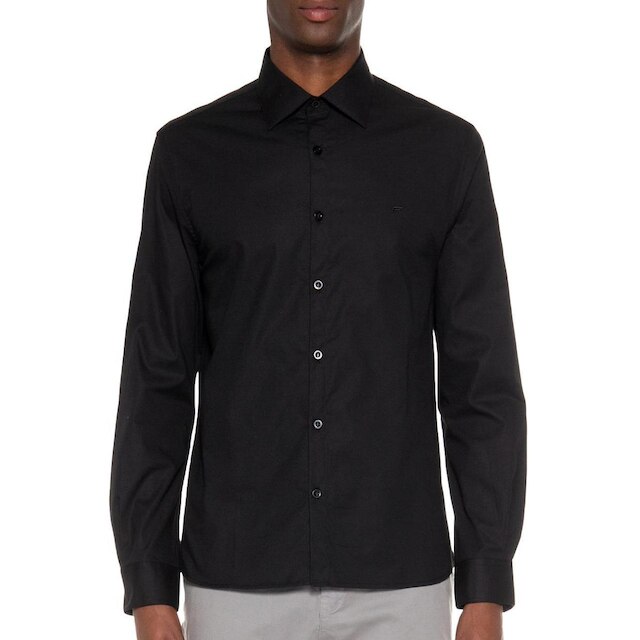 Camisa Ellus Masculina Tricoline LY Slim Italian Preta