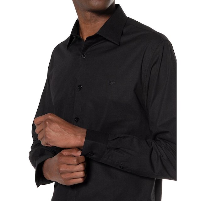 Camisa Ellus Masculina Tricoline LY Slim Italian Preta