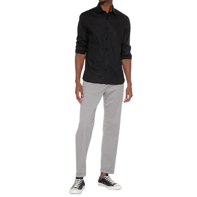 Camisa Ellus Masculina Tricoline LY Slim Italian Preta