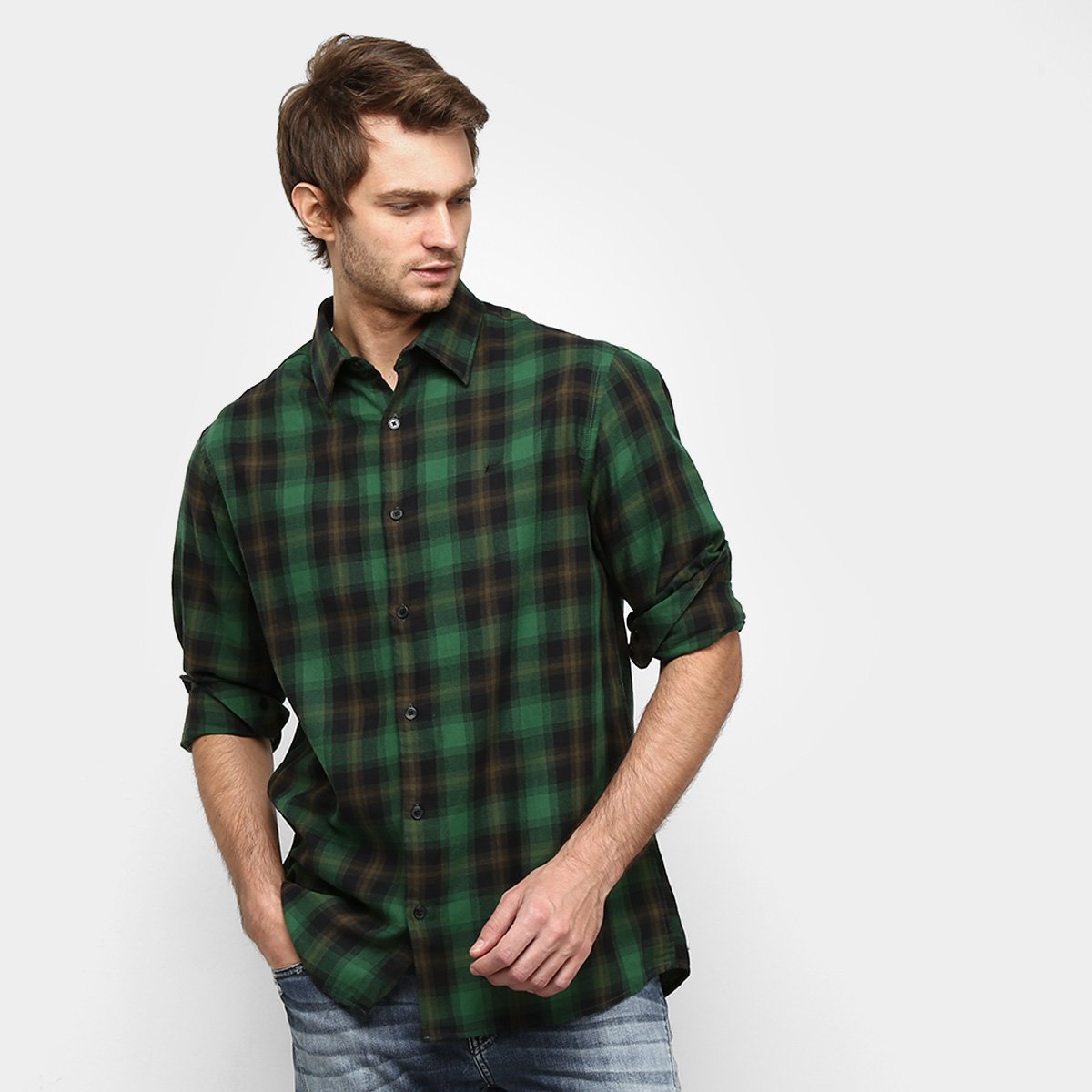 Camisa Ellus Xadrez Winterthur French Manga Longa Masculina - Verde escuro Menor preço em Camisa Ellus Xadrez Winterthur French Manga Longa Masculina - Verde escuro