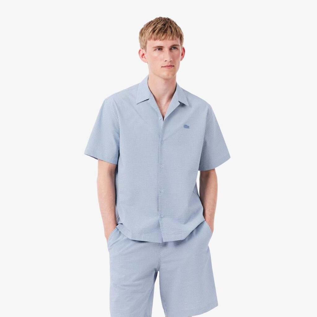 Camisa em Seersucker Lacoste de Caimento Relaxado
