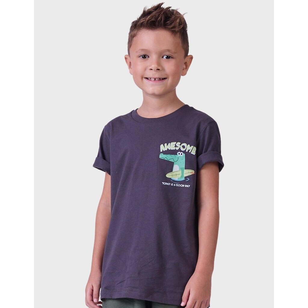 Camisa Estampa De Jacré Amigo Moda Verão Com Manga Curta E Gola Canoa Elegante Menino 4 a 14