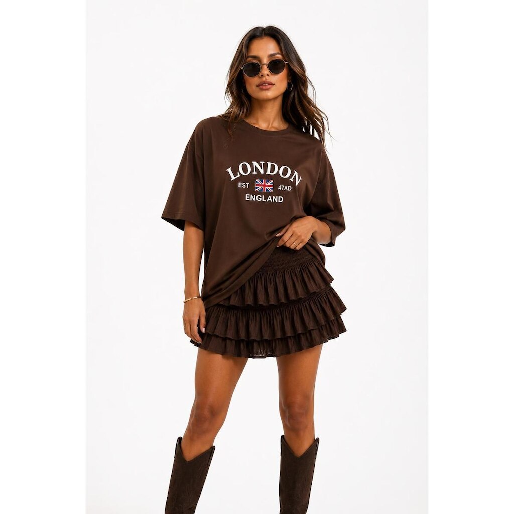 Camisa Estampada Feminina D Bell Outlet Fashion Marrom