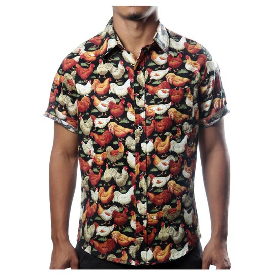 Camisa Estampada Galo Vintage Florida Galinhas Camaleão Urbano