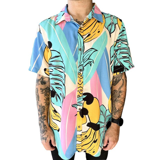 Camisa Estampada Masculina Manga Curta Botão Viscose