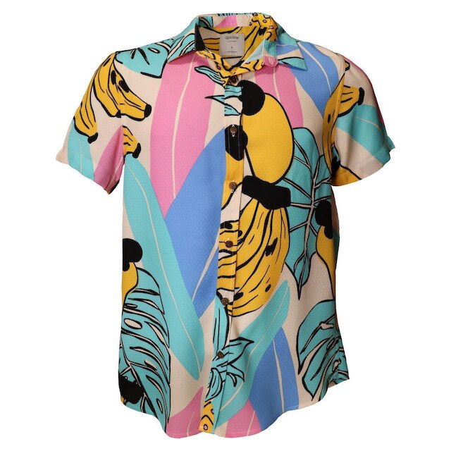 Camisa Estampada Masculina Manga Curta Botão Viscose