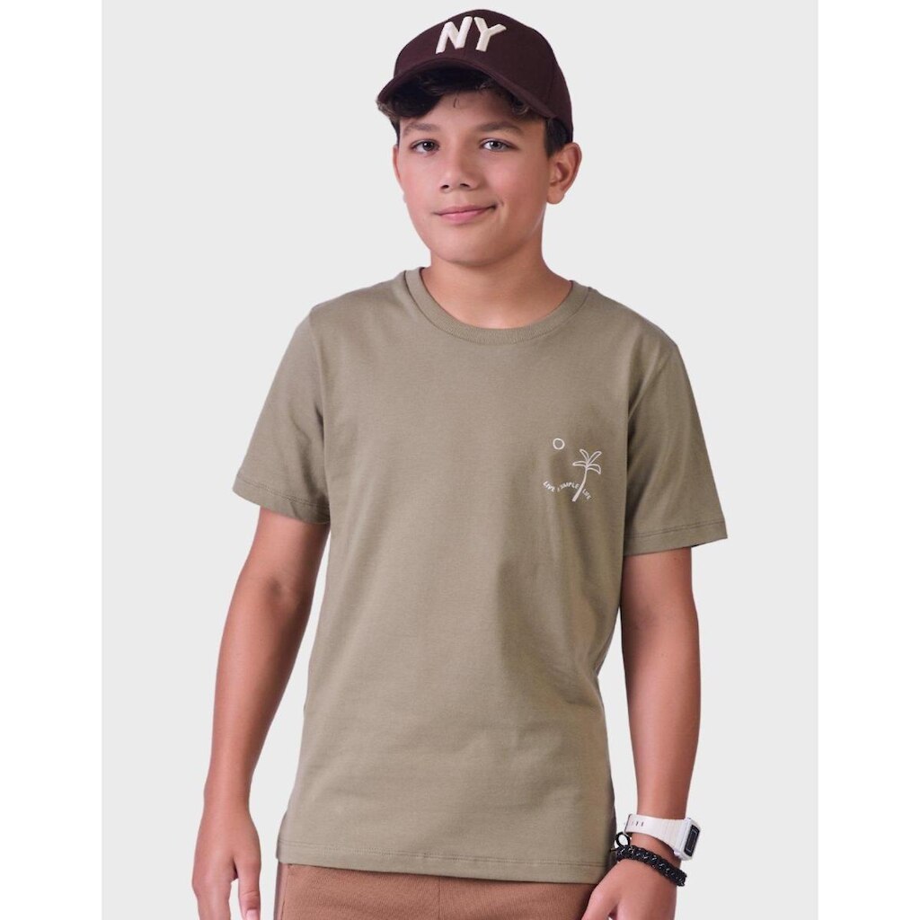 Camisa Estilo Meia Malha Estilo Tropical Verde Confortável Manga Curta Masculino 12 a 18
