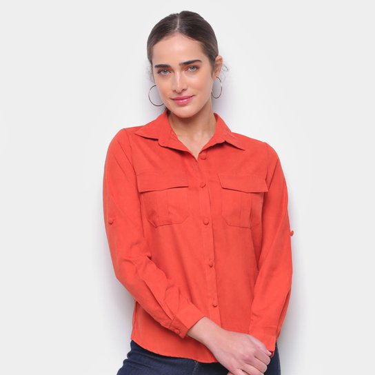 Camisa Favorita'S Manga Longa Lisa Feminina - Laranja