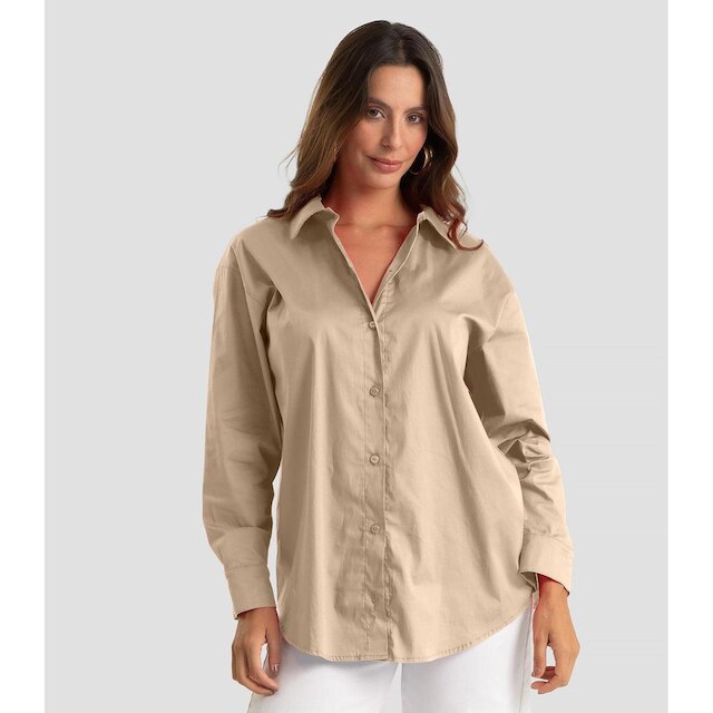 Camisa Feminina Aberta E Laços nas Costas Dianna Bege