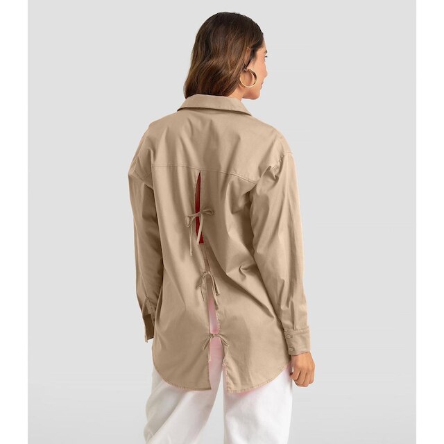 Camisa Feminina Aberta E Laços nas Costas Dianna Bege