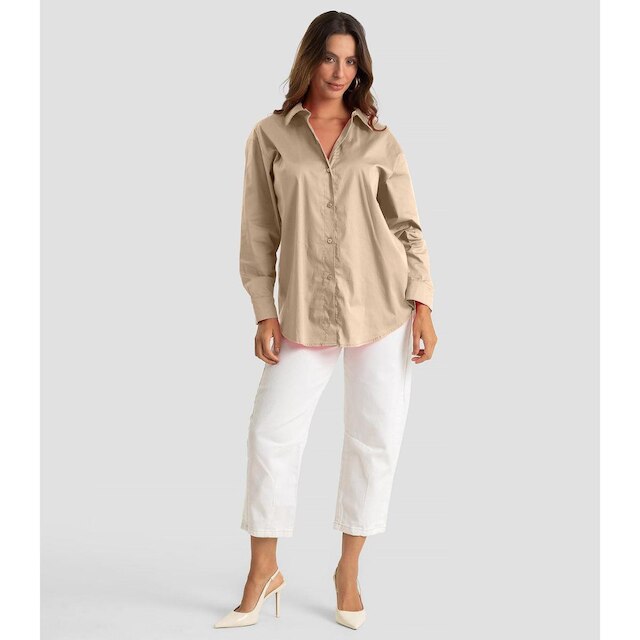 Camisa Feminina Aberta E Laços nas Costas Dianna Bege