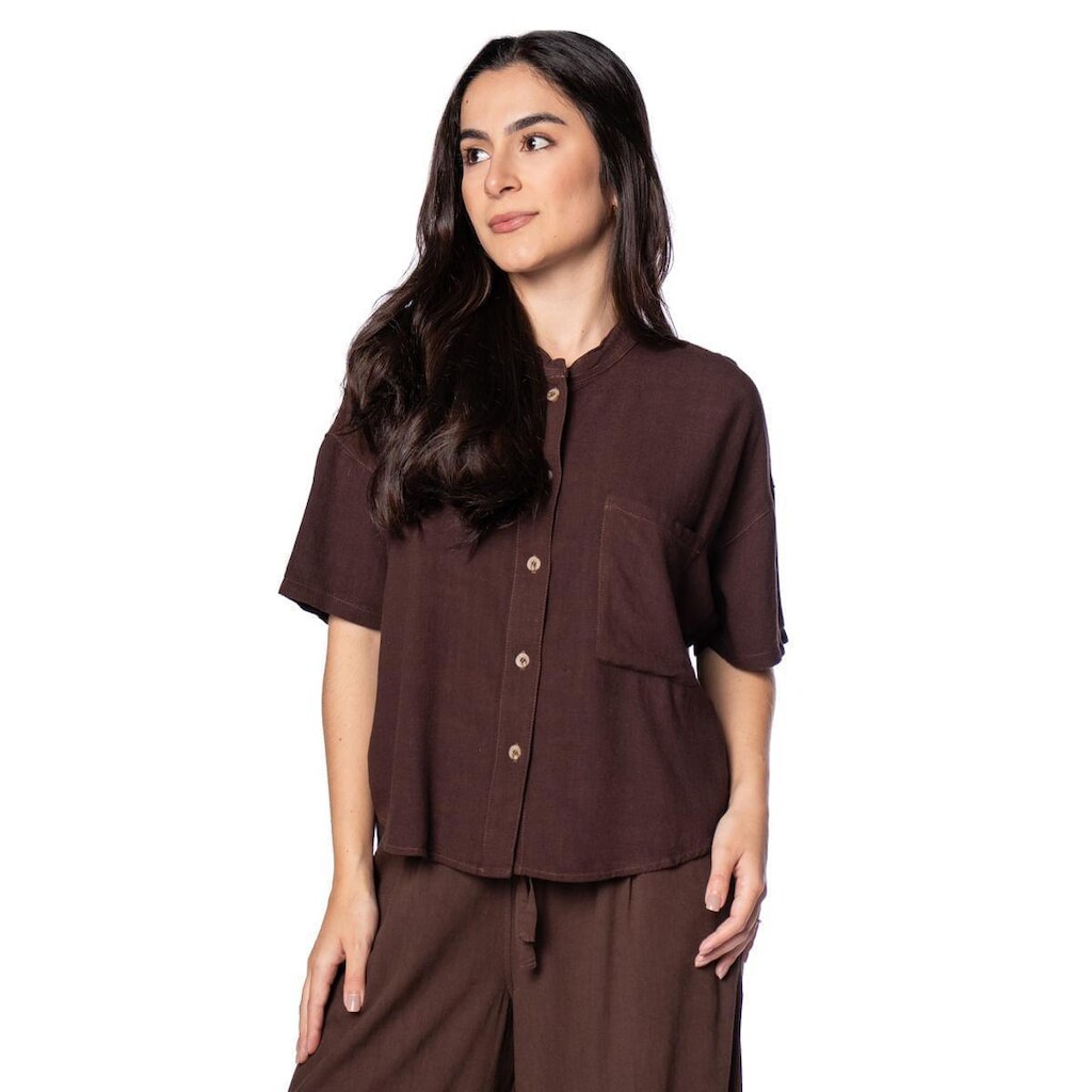 Camisa Feminina Biamar Gola Padre Linho Casual