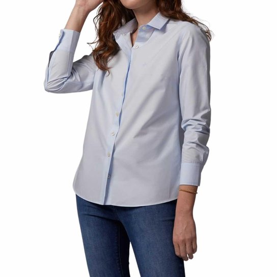 Camisa Feminina Dudalina ML Regular Tricoline Azul - 53010
