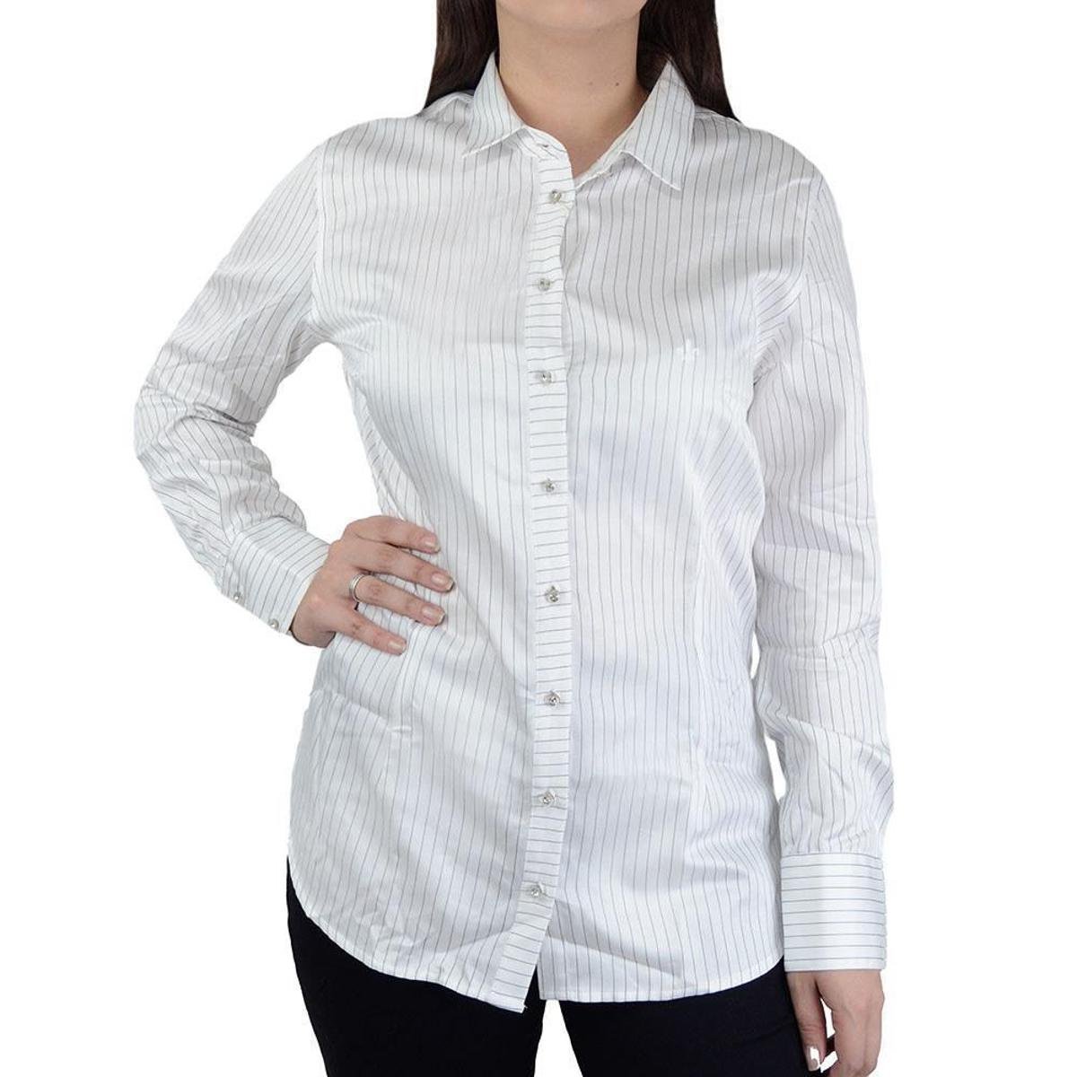 Camisa Dudalina Feminina Listrada Camisa Bufante Listrada Dudalina