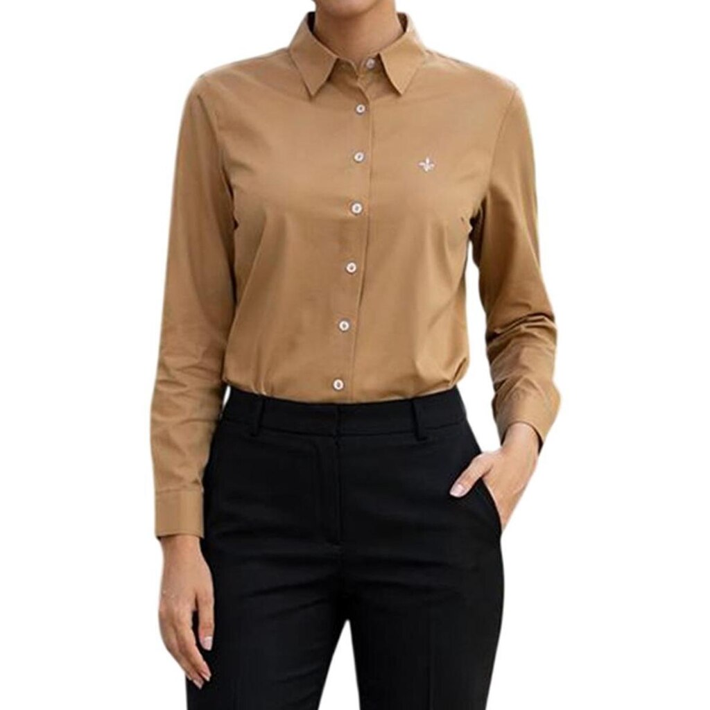 Camisa Feminina Dudalina Slim Tricoline Stretch Bege - 30705