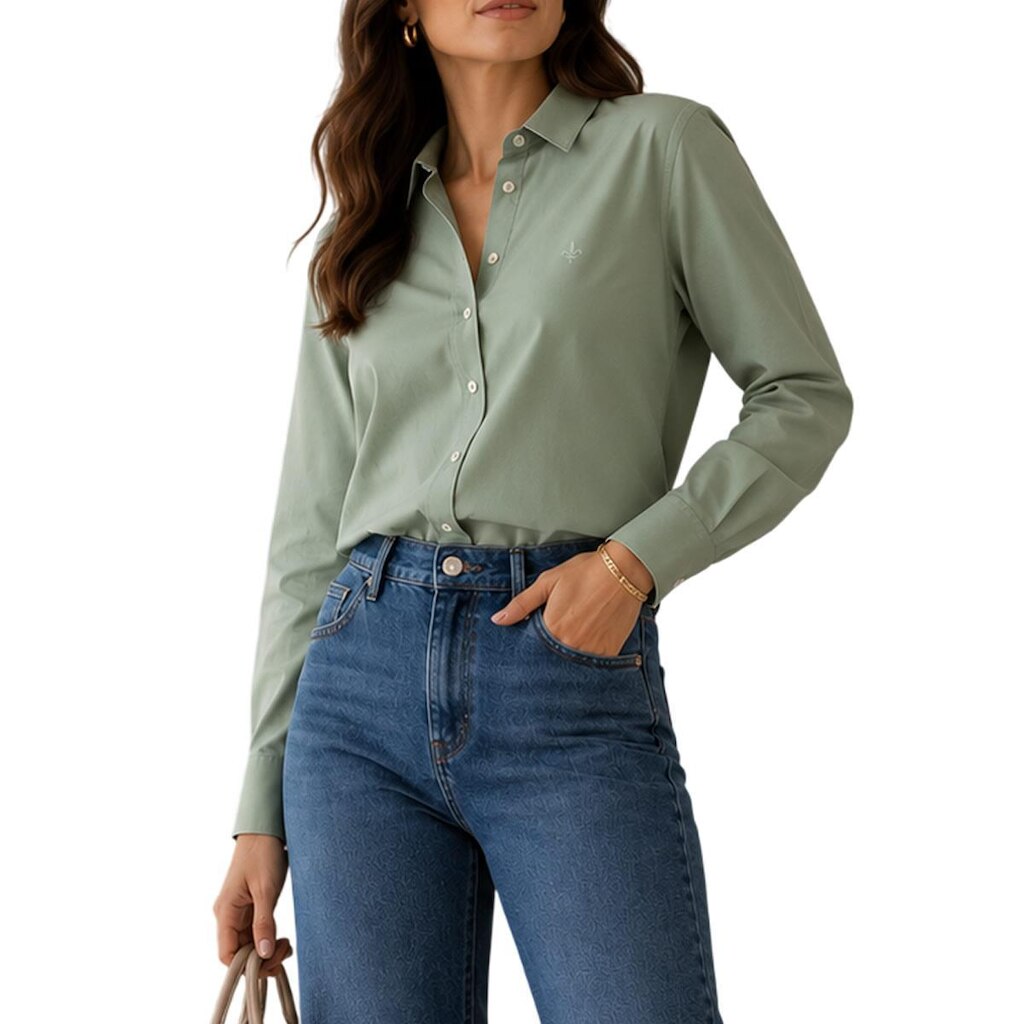 Camisa Feminina Dudalina Slim Tricoline Stretch Verde - 5307