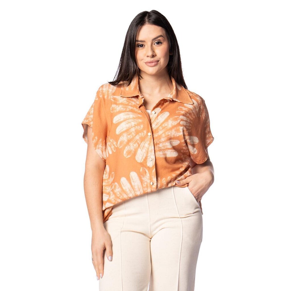 Camisa Feminina Endless Linho Estampada Laranja
