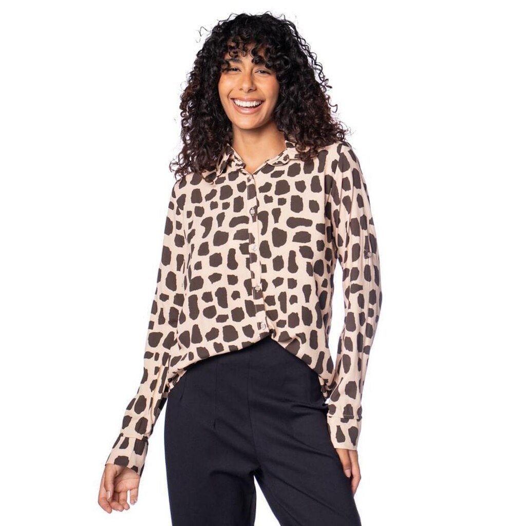 Camisa Feminina Giraffe Animal Print Bege
