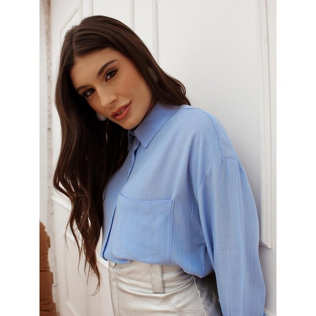 Camisa Feminina Linho Manga Longa Alfaiataria Trama
