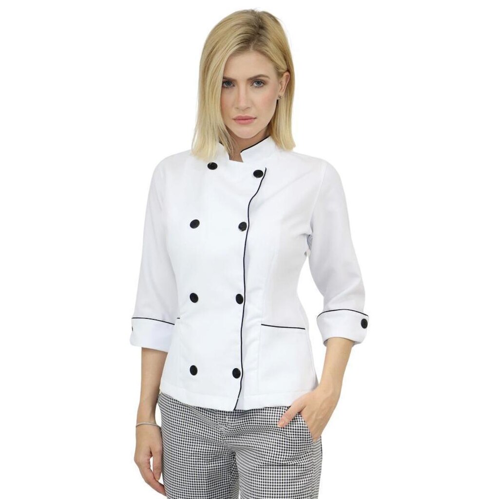 Camisa Feminina Manga 3/4 - Camisa Chefe Branca