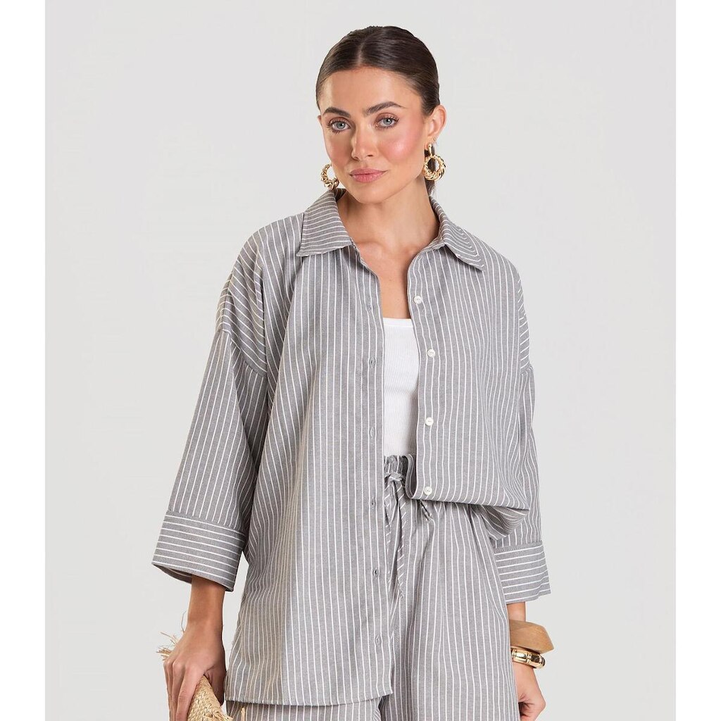 Camisa Feminina manga 7/8 Listrada Dianna Cinza