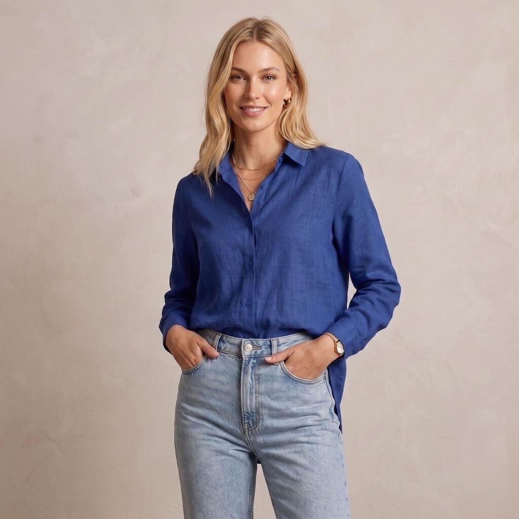 Camisa Feminina Manga Longa Alfaiataria Camisa Social Casual Botões Tendência Premium