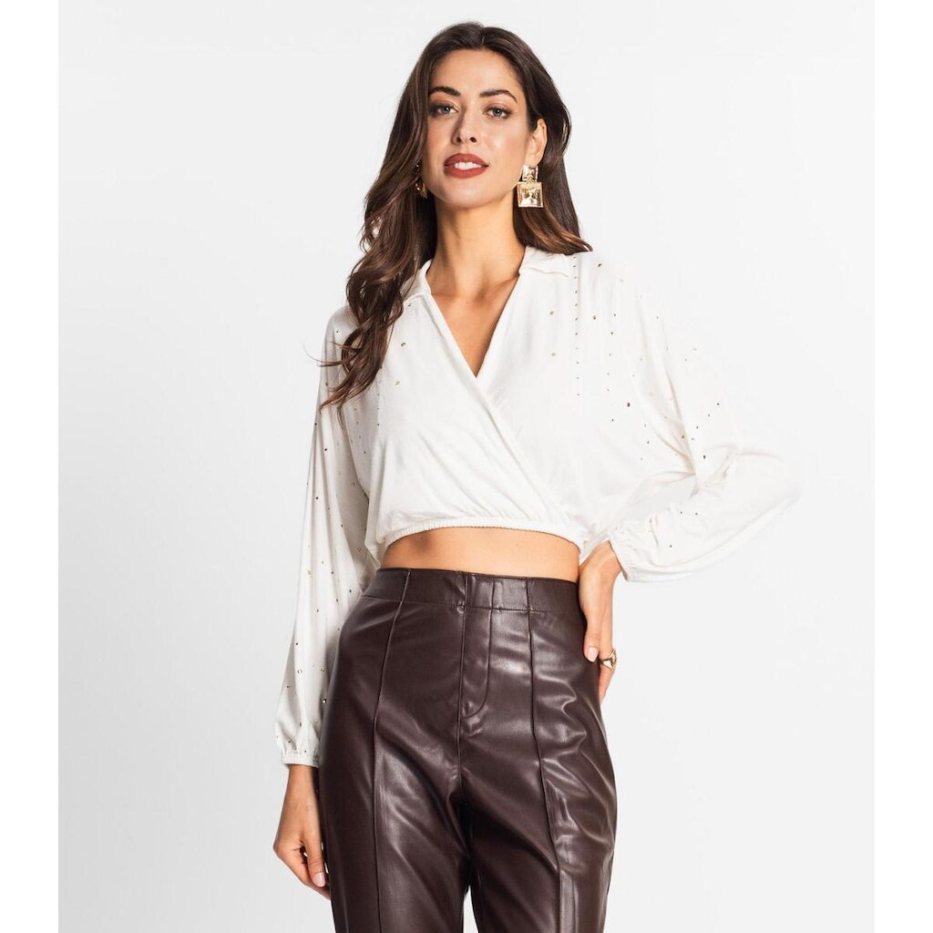 Camisa Feminina Manga Longa Com Strass Endless Bege