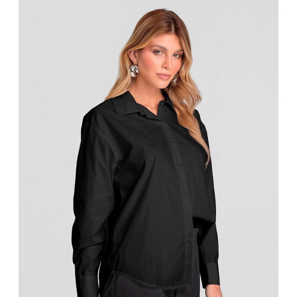 Camisa Feminina Manga Longa Tricoline Dianna Preto