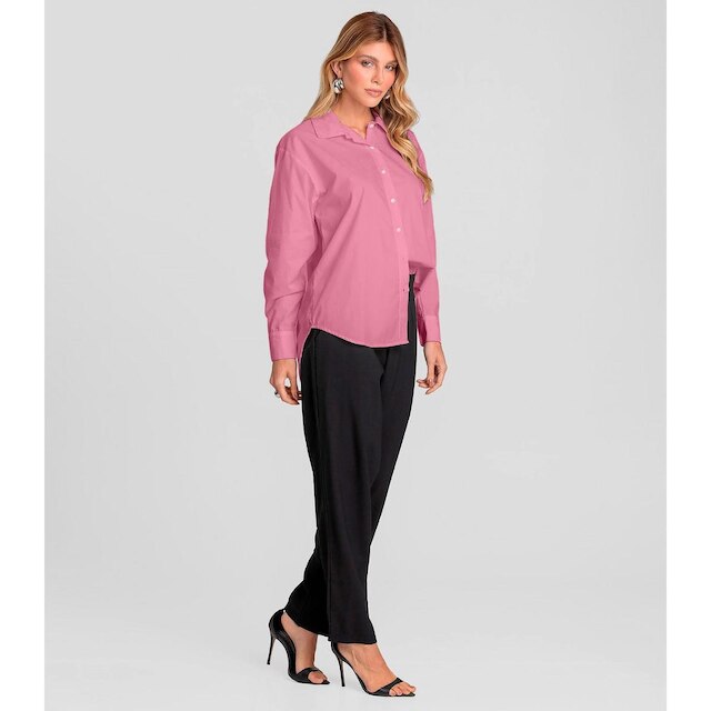 Camisa Feminina Manga Longa Tricoline Dianna Rosa