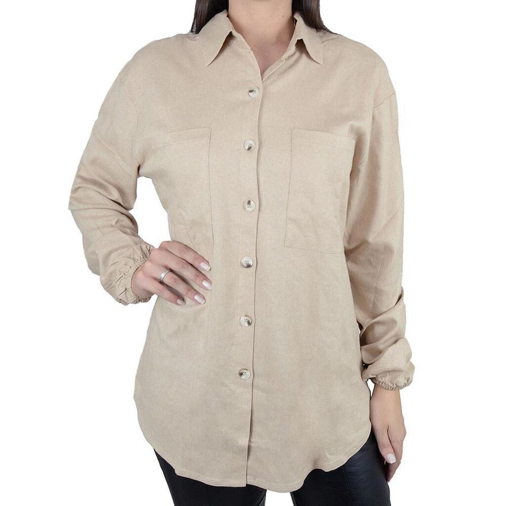 Camisa Feminina Parado no Ar Linho Bege - 730155