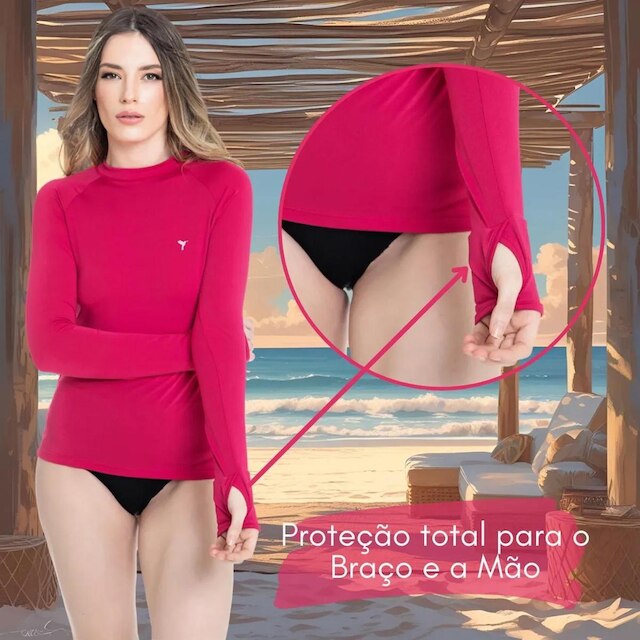 Camisa Feminina Proteção Solar Uv + 50 Camiseta Segunda Pele Térmica Longa Moda Praia